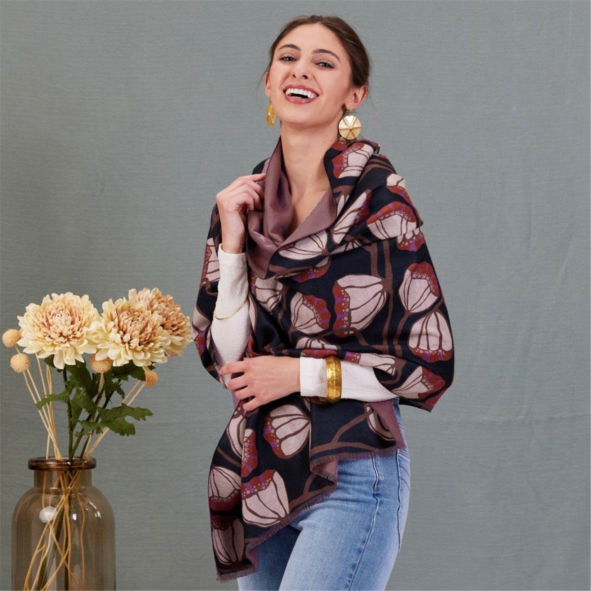 Tulip Black Reversible Wrap Scarf - rockflowerpaper