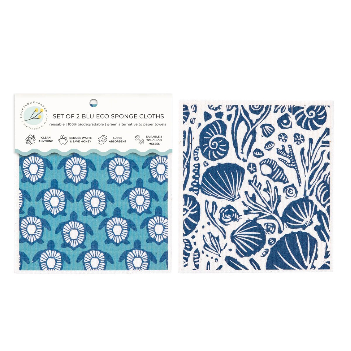 Turtles blu Eco Sponge Cloths (Set of 2) Eco Cloth - Rockflowerpaper