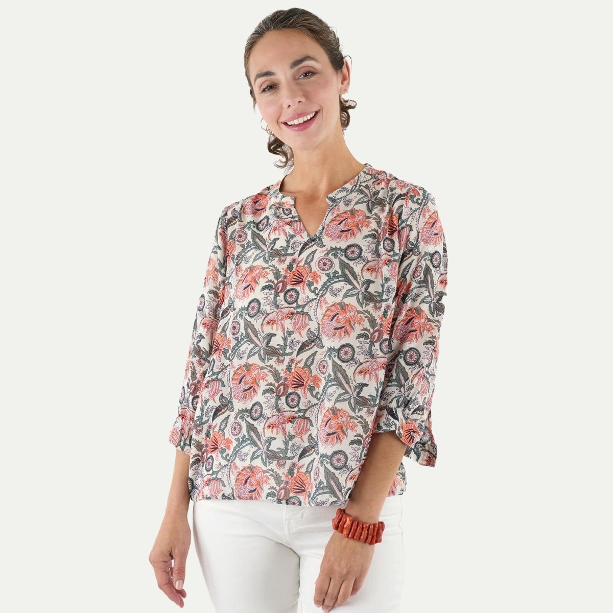 Veronica Pink and Green Blouse Tunic - rockflowerpaper