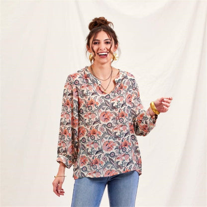 Veronica Pink and Green Blouse Tunic - rockflowerpaper