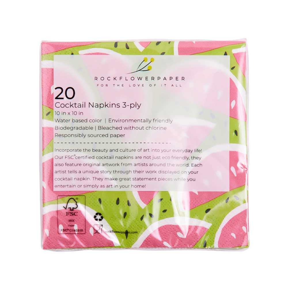 Watermelon Party Paper Cocktail Napkins (Pack of 20) Paper Cocktail Napkin - rockflowerpaper