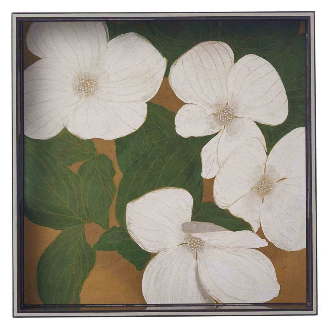 White Dogwood 15&quot; Square Lacquer Art Serving Tray Tray - rockflowerpaper