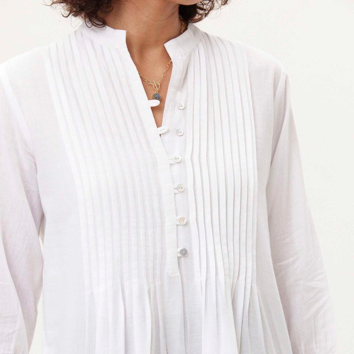 White Pintuck Tunic with Eyelet Hem Tunic - rockflowerpaper