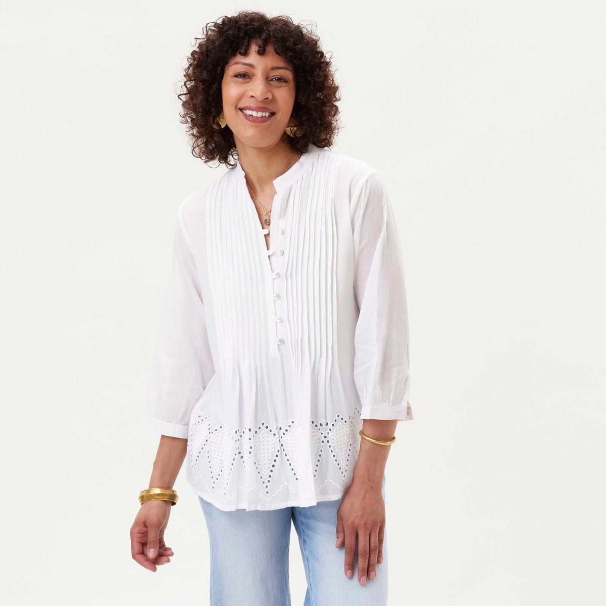 White Pintuck Tunic with Eyelet Hem Tunic - rockflowerpaper