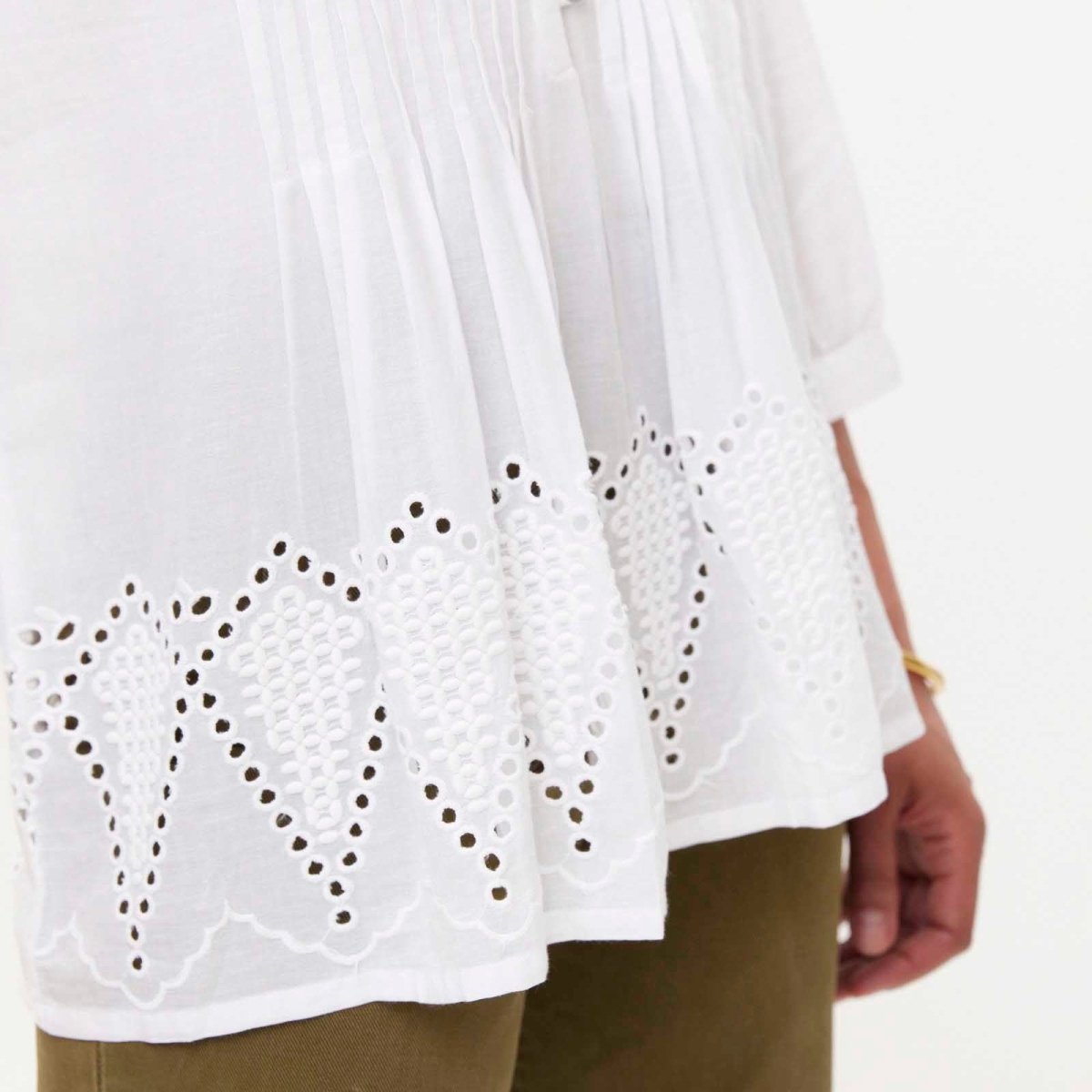 White Pintuck Tunic with Eyelet Hem Tunic - rockflowerpaper