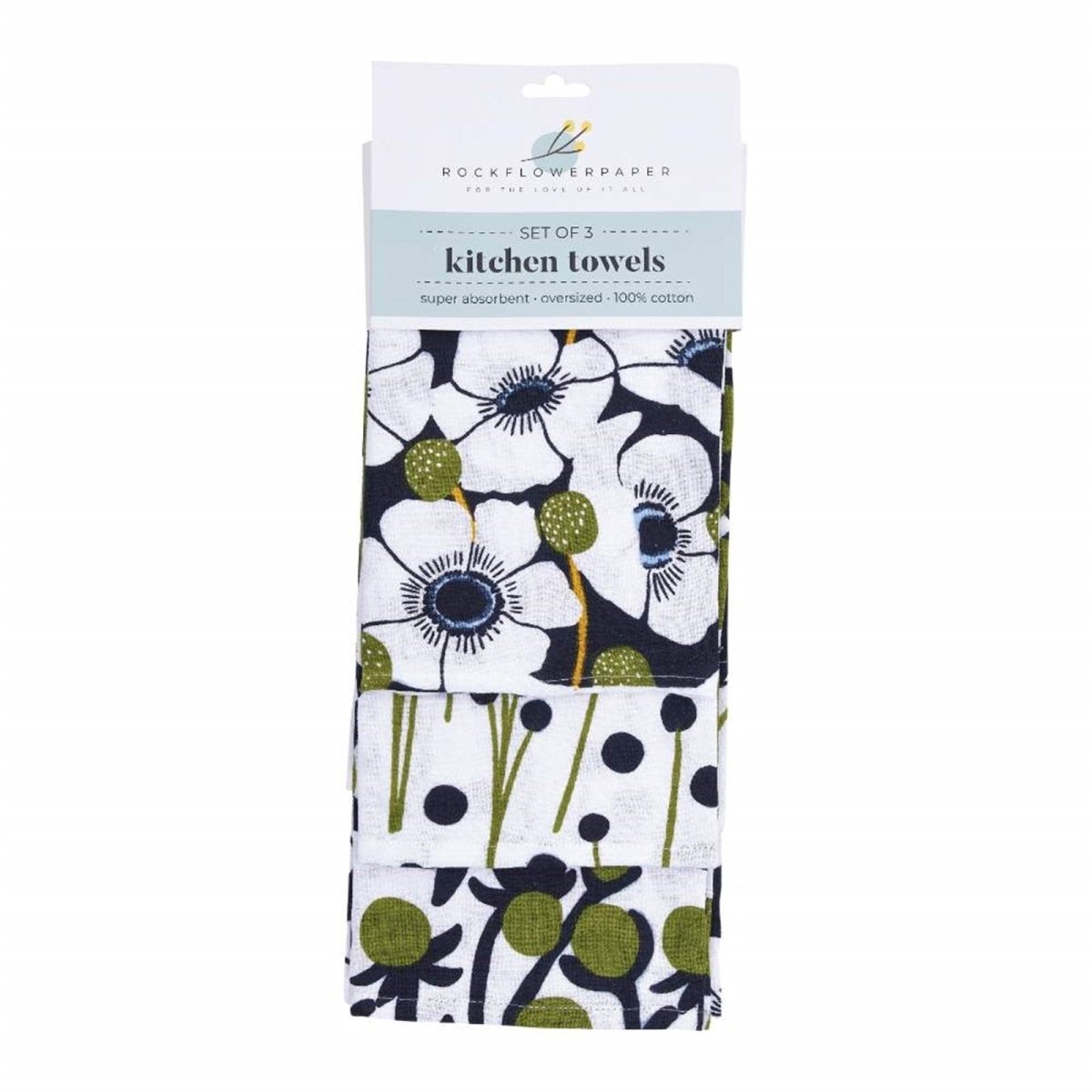 Windflower Cotton Kitchen Towels (Set of 3) Cotton Kitchen Towel - rockflowerpaper