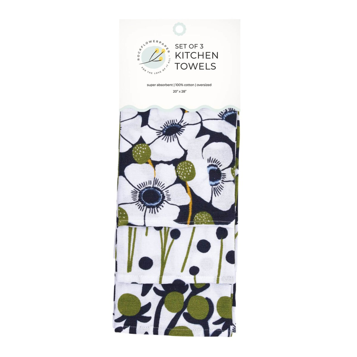 Windflower Cotton Kitchen Towels (Set of 3) Cotton Kitchen Towel - rockflowerpaper