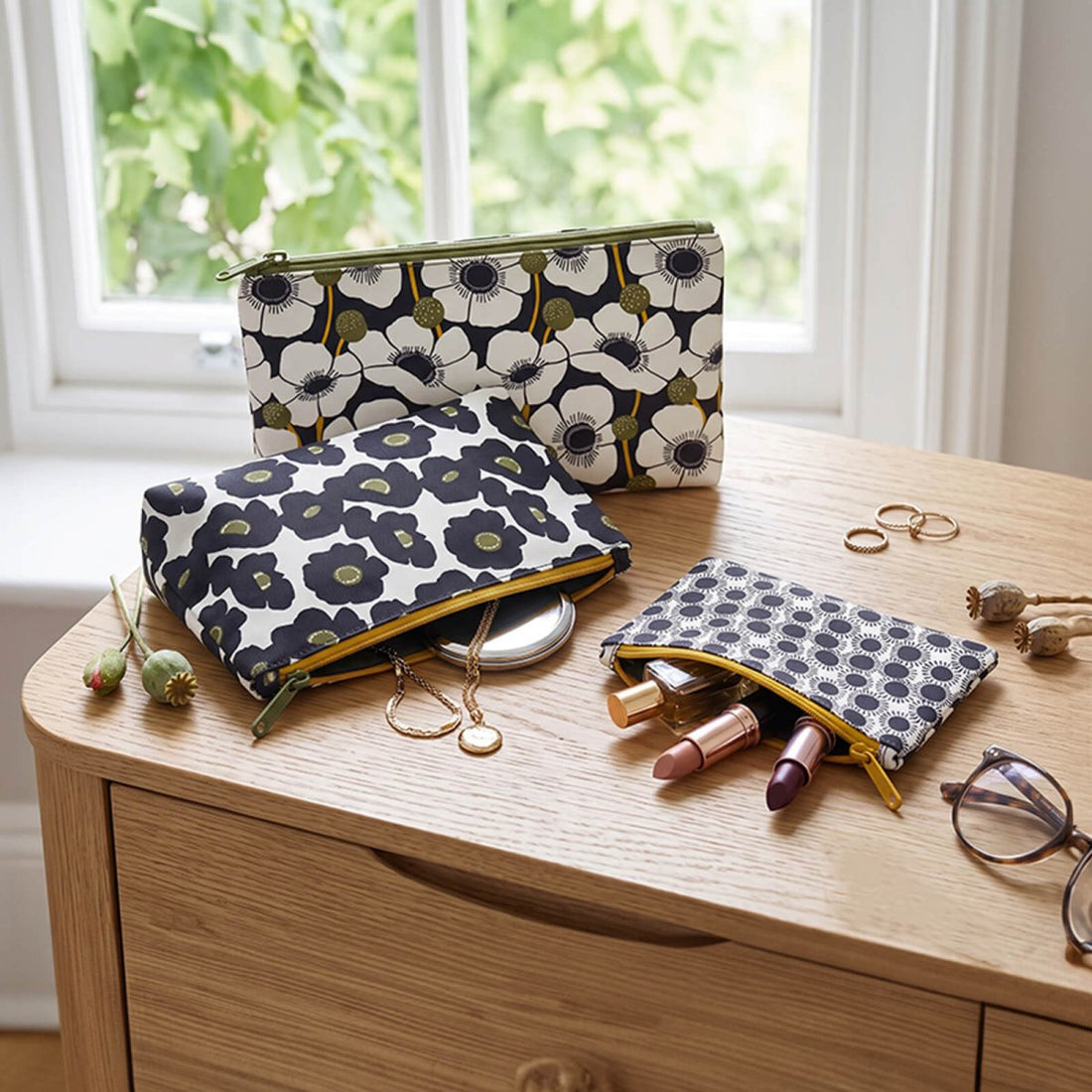 Windflower Flower Zip Pouch Trio(set 3) Zip Pouch Trio - Rockflowerpaper