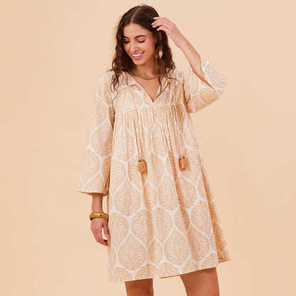 Zaharra Gold Cotton Tunic Dress Dress - rockflowerpaper