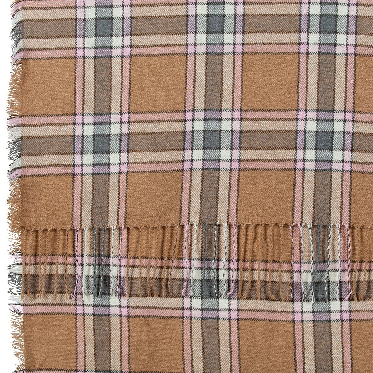 Camel/Pink Plaid Wrap Blanket Scarf Knit Scarf - rockflowerpaper