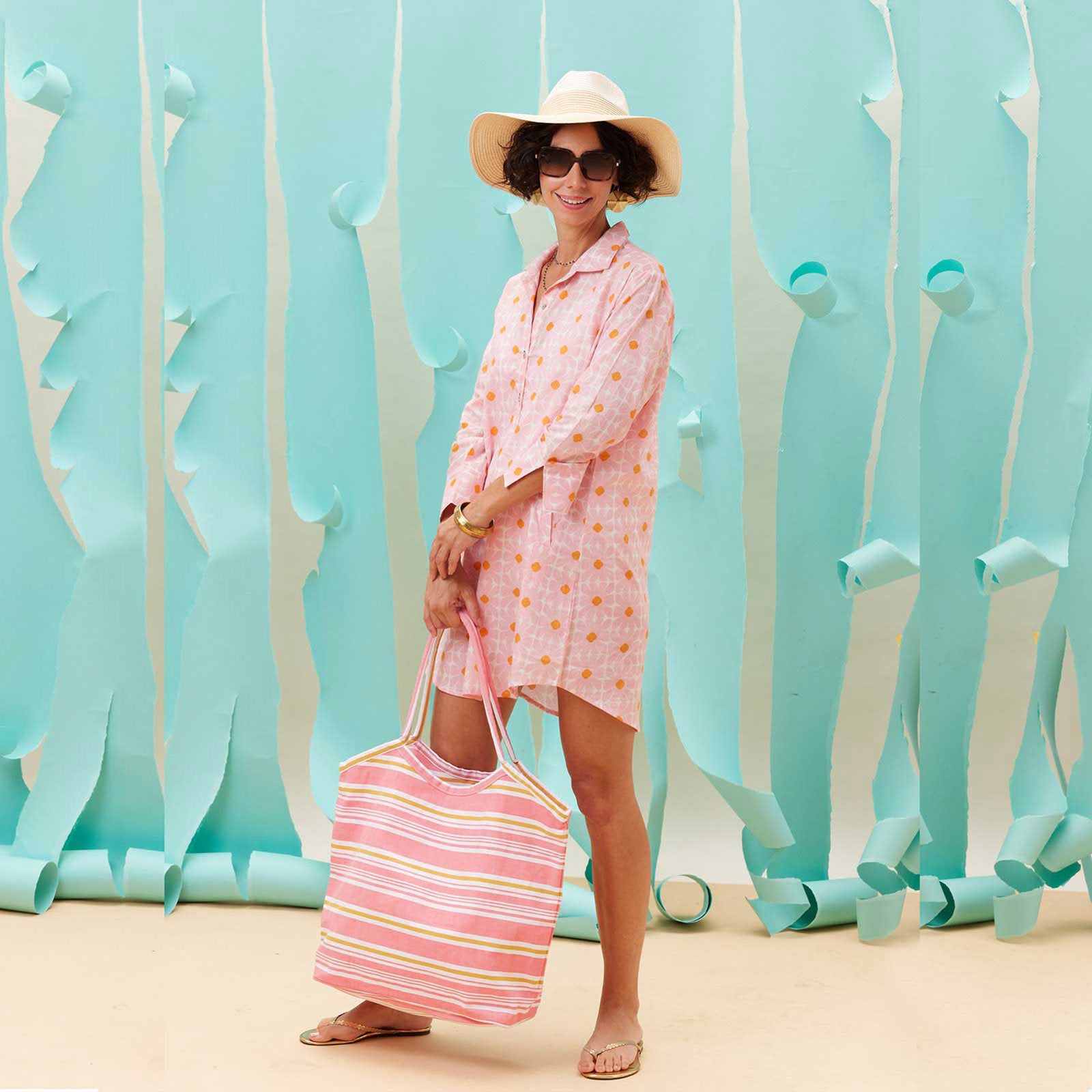 Daisy Pink blu Cotton Beach Shirt Swim Cover Up - rockflowerpaper
