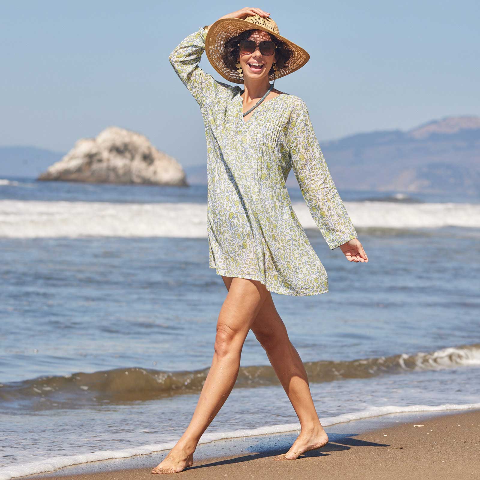 Francis Blue blu Cotton Pintuck Beach Cover Up Swim Cover Up - rockflowerpaper