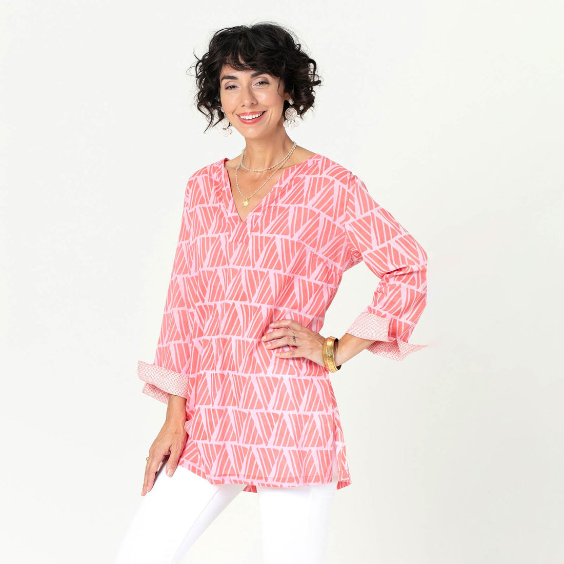 Shyla Pink blu Cotton Kurta Tunic Tunic - rockflowerpaper