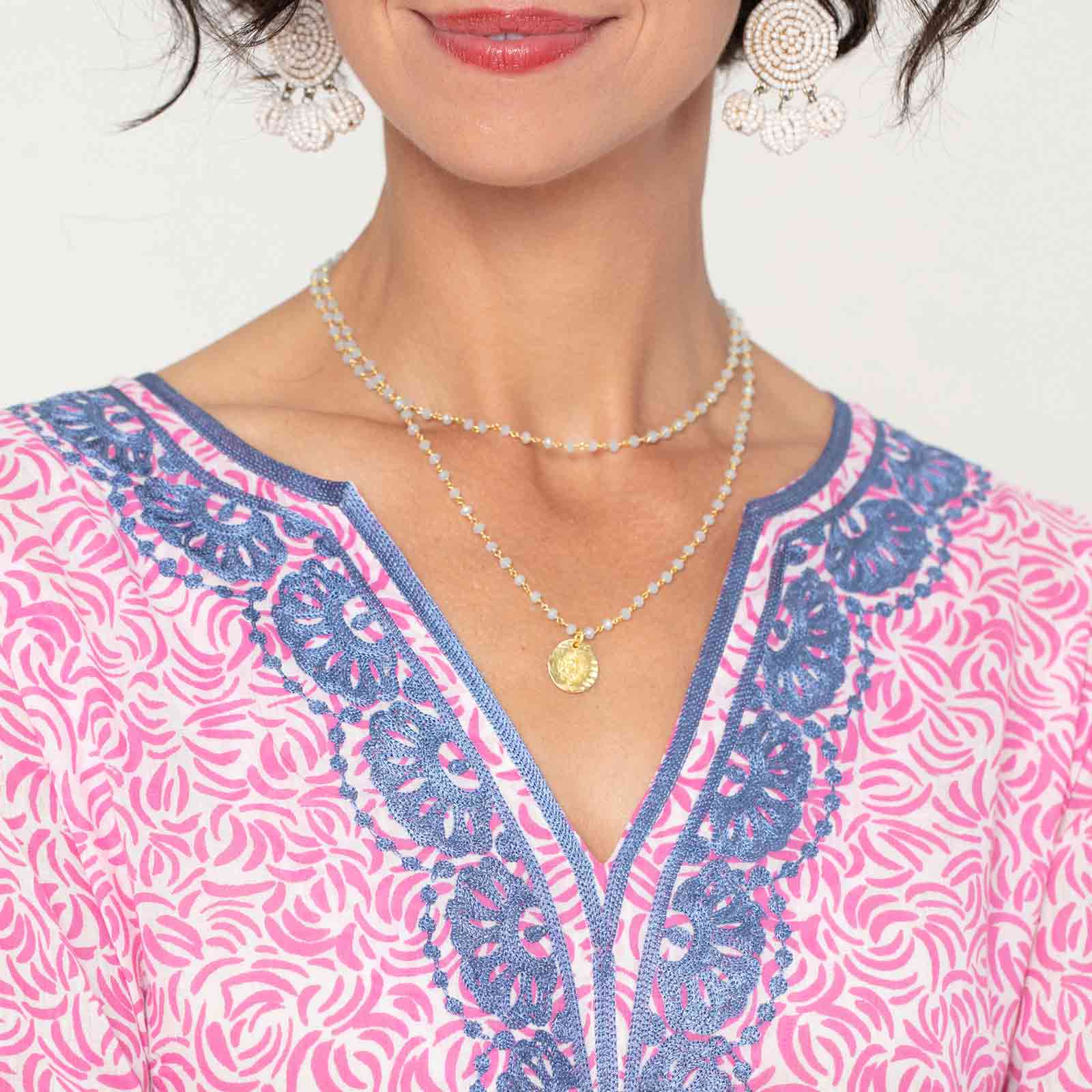 Isa Pink blu Cotton Embroidered Kurta Tunic Embroidered Tunic - rockflowerpaper