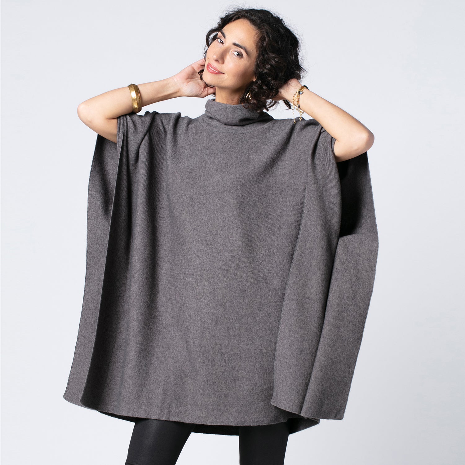 Charcoal Knit Turtleneck Poncho Sweater Poncho - rockflowerpaper