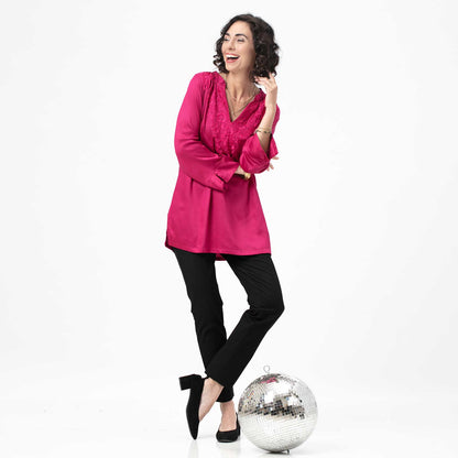 Magenta Embroidered Satin Tunic Embroidered Tunic - rockflowerpaper