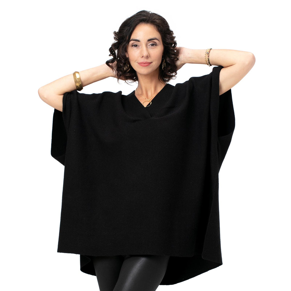 Black Knit V-Neck Poncho Sweater Poncho - rockflowerpaper