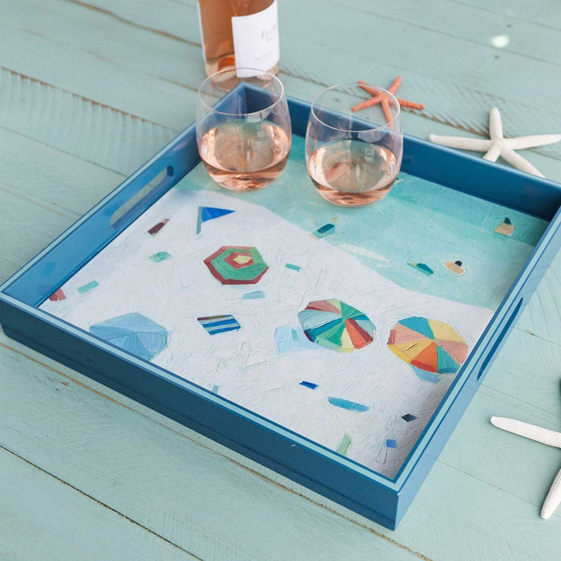 15 Inch Square Tray |Beach Vista Design Tray - rockflowerpaper