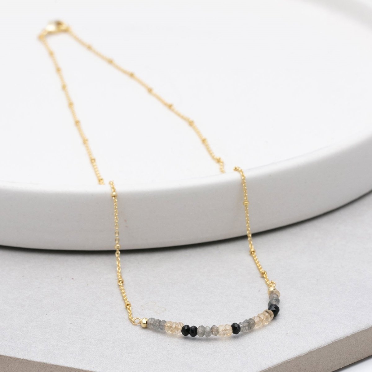 18 Inch 18K Gold Plated Black Onyx Labradorite And Citrine Beaded Necklace Necklace - rockflowerpaper