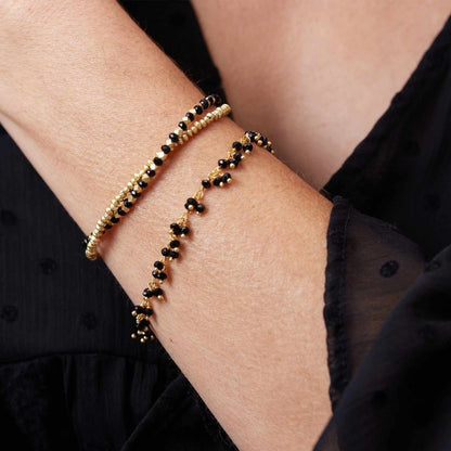 18K Gold Plated Black Onyx Beaded Bracelet Bracelet - rockflowerpaper