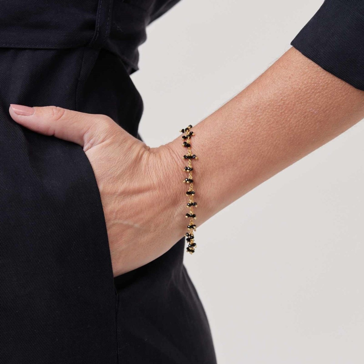 18K Gold Plated Black Onyx Beaded Bracelet Bracelet - rockflowerpaper