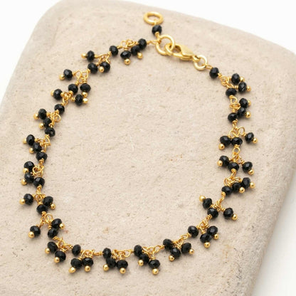 18K Gold Plated Black Onyx Beaded Bracelet Bracelet - rockflowerpaper