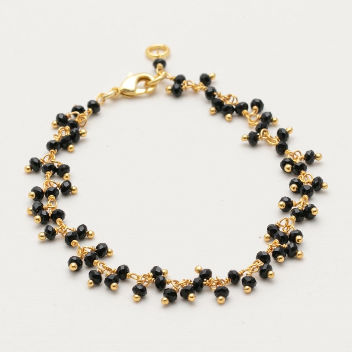 18K Gold Plated Black Onyx Beaded Bracelet Bracelet - rockflowerpaper