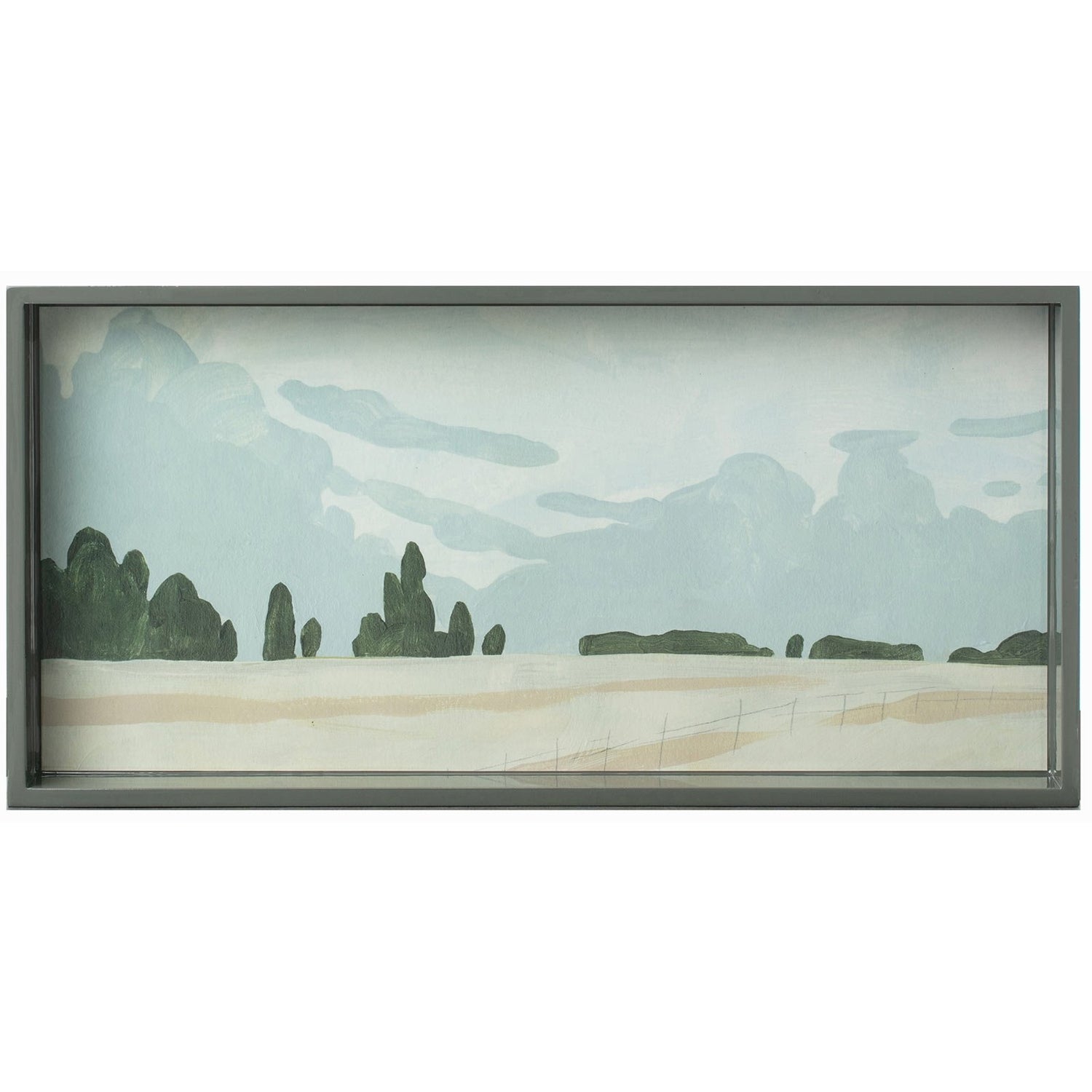Farmland Landscape Rectangular Lacquer Art Serving Tray - 10 x 20 Tray - rockflowerpaper