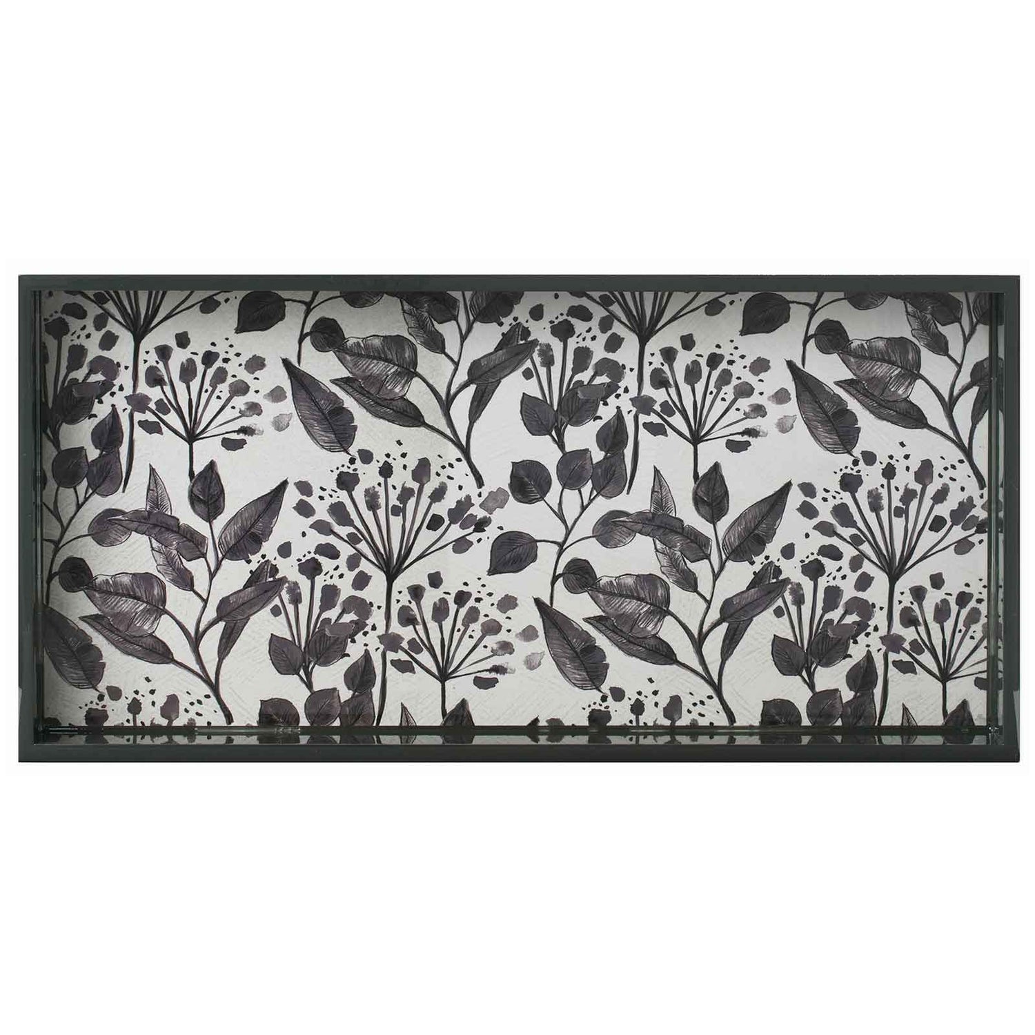 Black Flora 10&quot; x 20&quot; Rectangular Lacquer Art Serving Tray Tray - rockflowerpaper