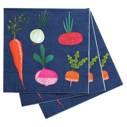 Root Veggies Blue Paper Cocktail Napkins (Pack of 20) Paper Cocktail Napkin - rockflowerpaper