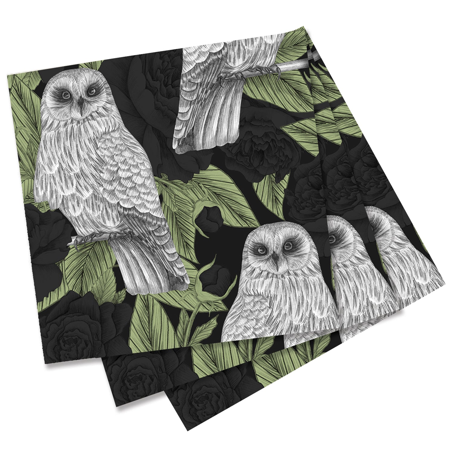 Owls And Roses Paper Cocktail Napkins (Pack of 20) Paper Cocktail Napkin - rockflowerpaper