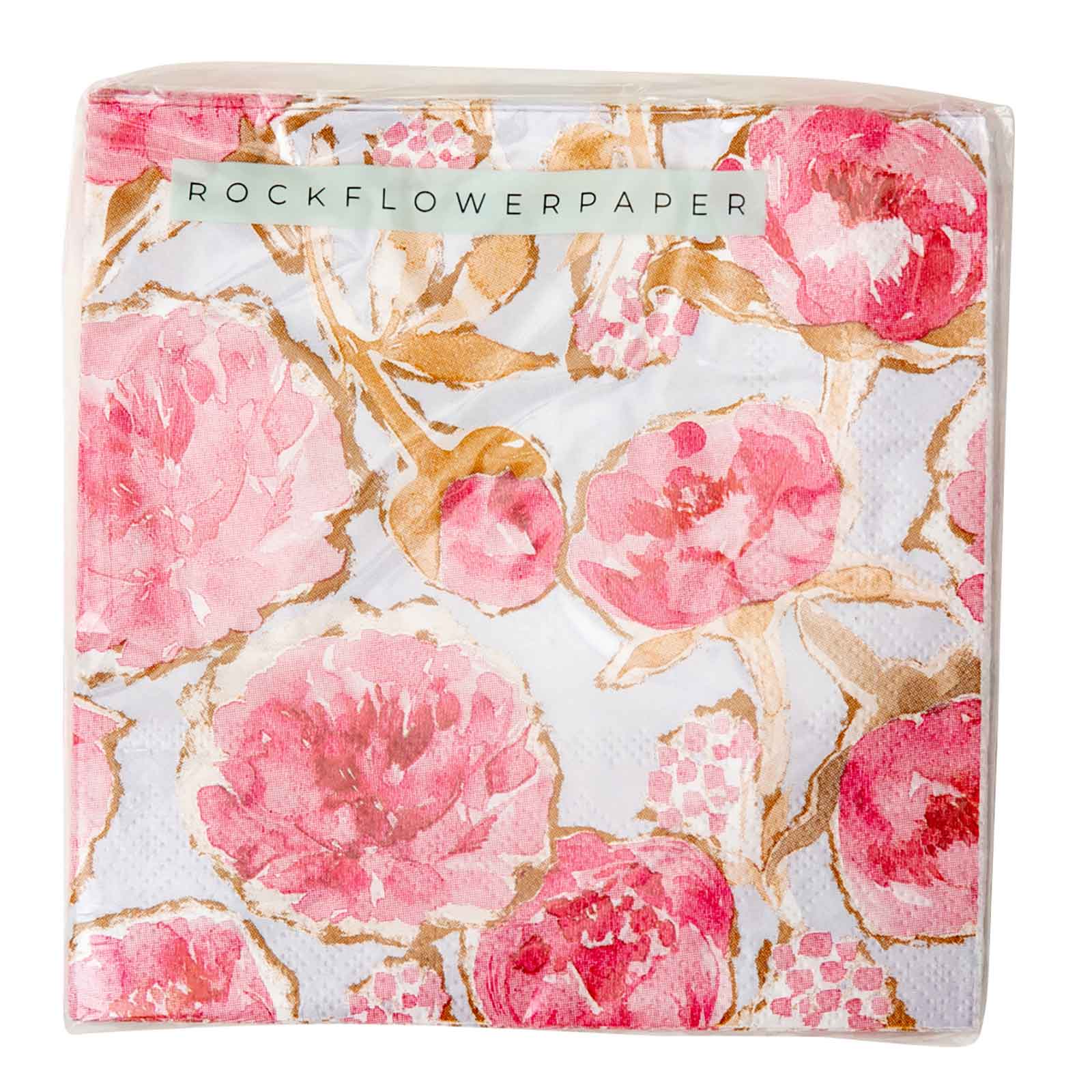Pink Peonies Paper Cocktail Napkins (Pack of 20) Paper Cocktail Napkin - rockflowerpaper
