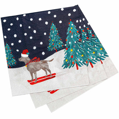 Ski Dog Paper Cocktail Napkins (Pack of 20) Paper Cocktail Napkin - rockflowerpaper