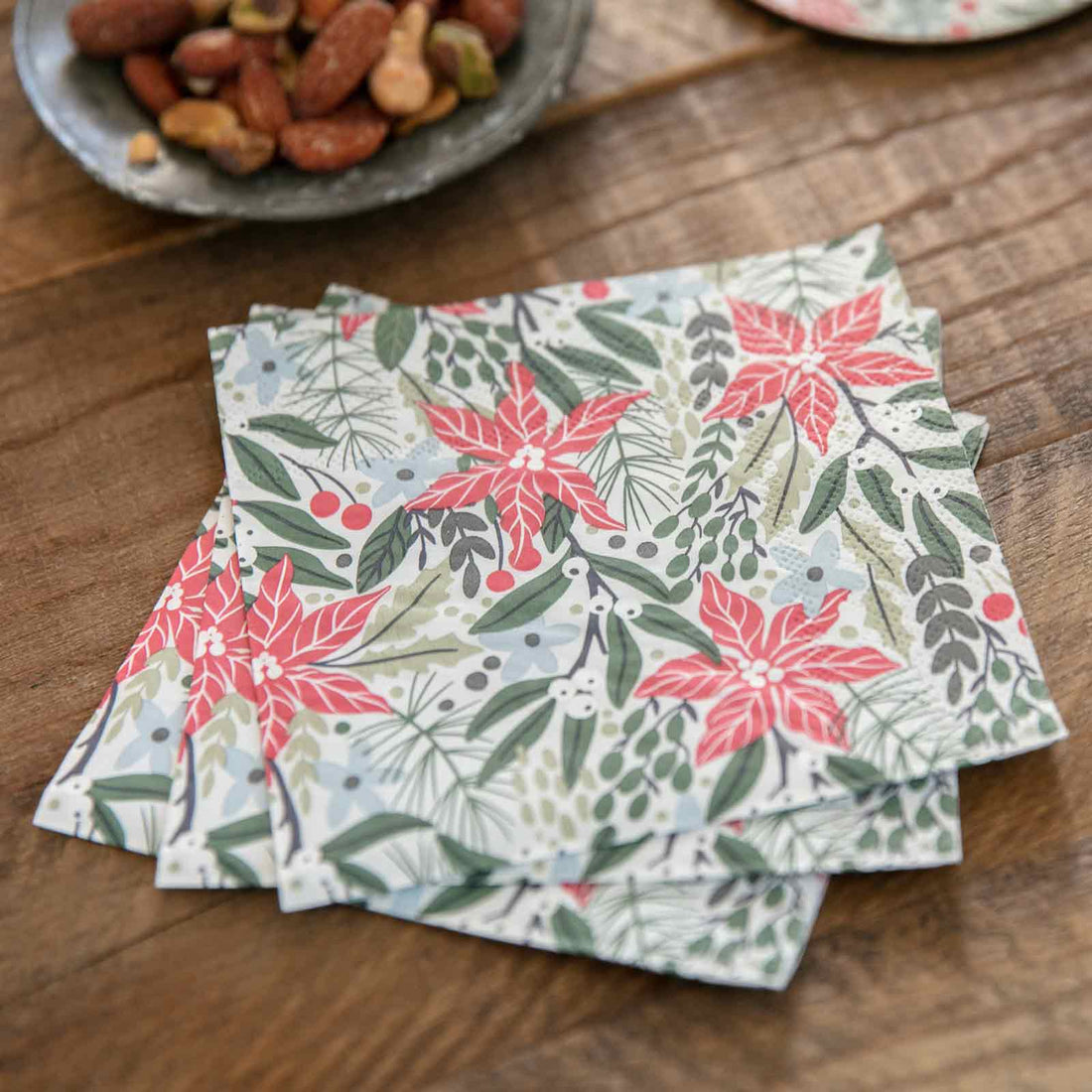 Holiday Poinsettia Paper Cocktail Napkins (Pack of 20) Paper Cocktail Napkin - rockflowerpaper