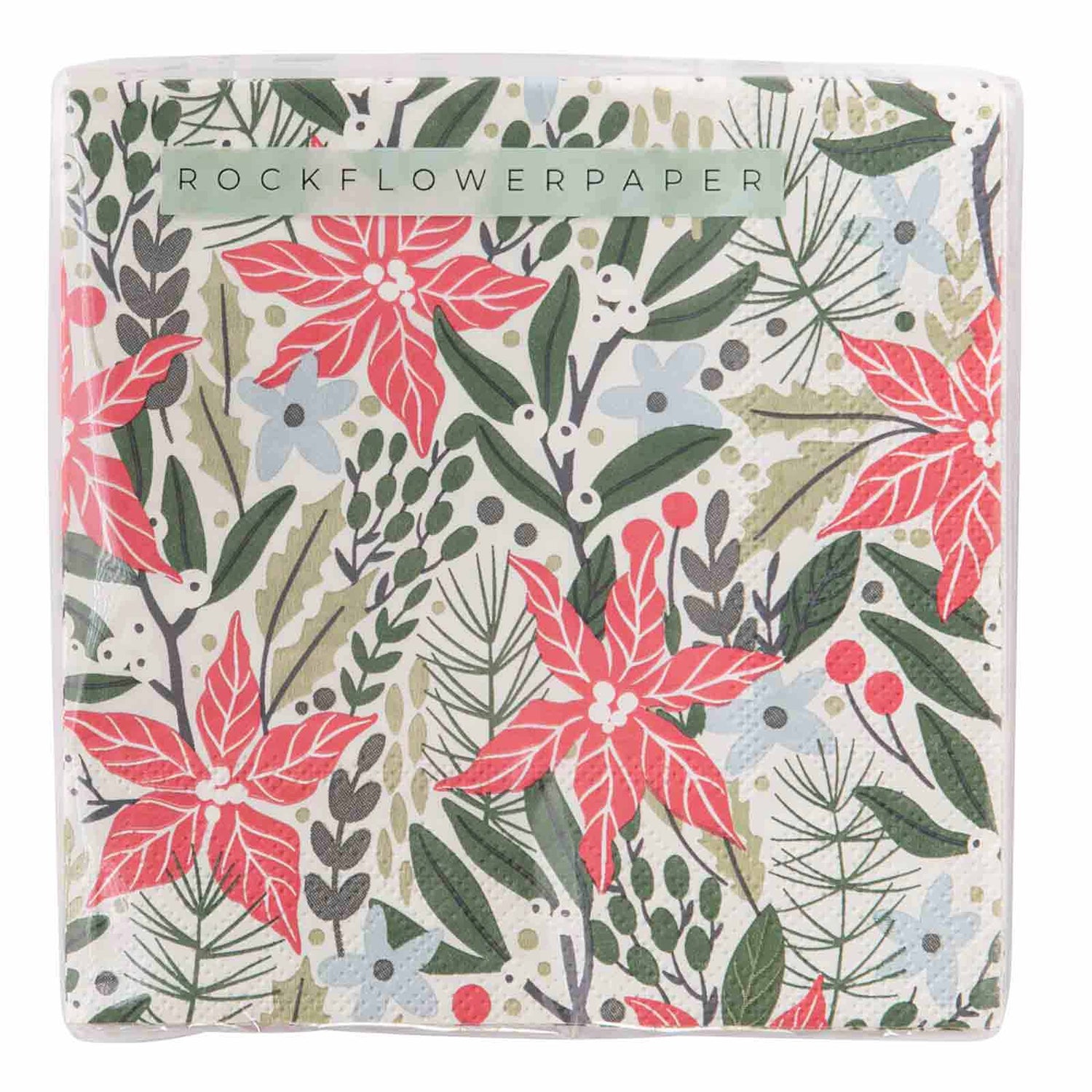 Holiday Poinsettia Paper Cocktail Napkins (Pack of 20) Paper Cocktail Napkin - rockflowerpaper