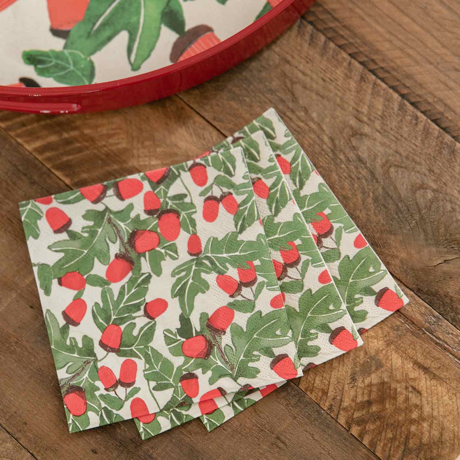 Holiday Acorns Paper Cocktail Napkins (Pack of 20) Paper Cocktail Napkin - rockflowerpaper