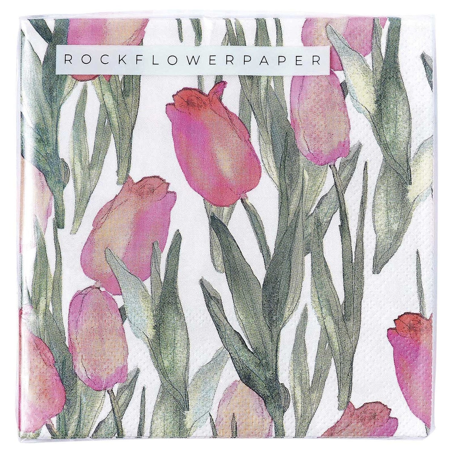 Pink Tulips Paper Cocktail Napkins (Pack of 20) Paper Cocktail Napkin - rockflowerpaper