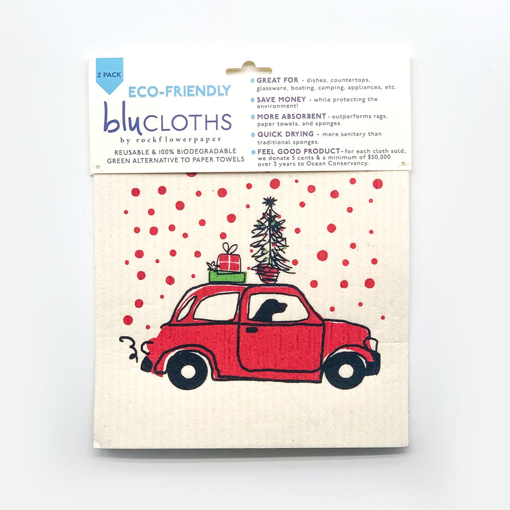 Christmas Nostalgia Eco-Friendly blu Sponge Cloth  - Set of 2 Eco Cloth - rockflowerpaper