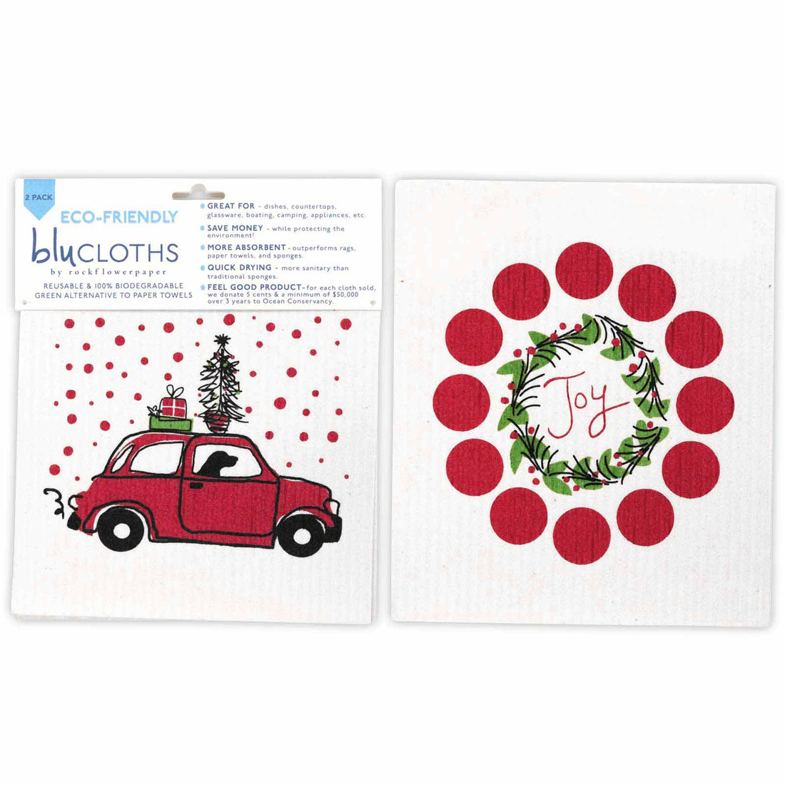 Christmas Nostalgia Eco-Friendly blu Sponge Cloth  - Set of 2 Eco Cloth - rockflowerpaper