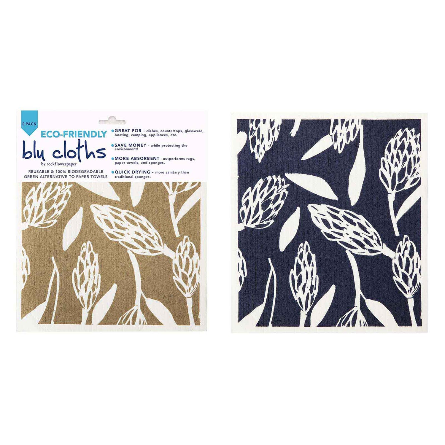Artichokes Eco-Friendly blu Sponge Cloth  - Set of 2 Eco Cloth - rockflowerpaper