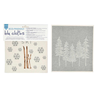 Eco-Friendly Eat Sleep Ski blu Sponge Cloth - Set of 2 Eco Cloth - rockflowerpaper