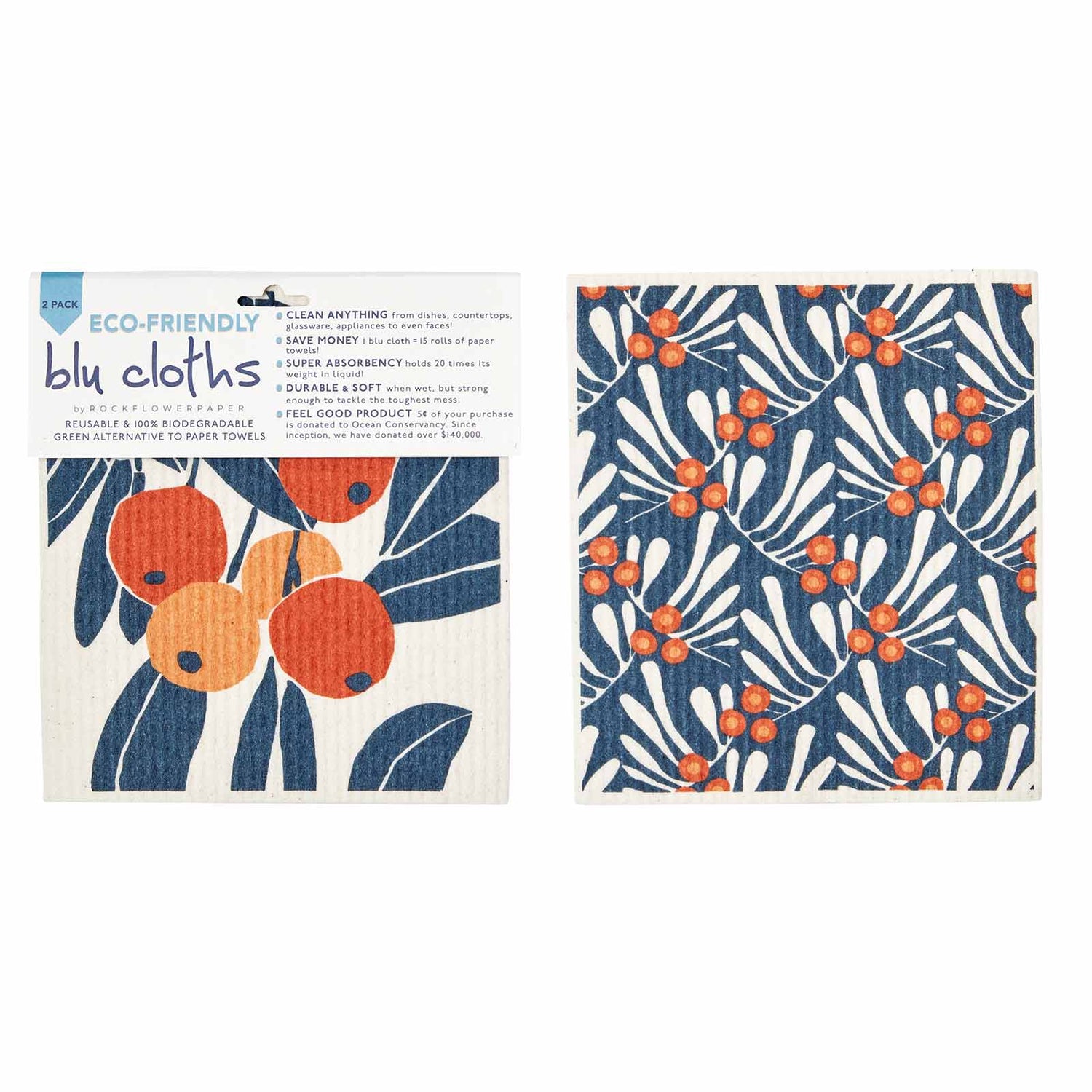 Kumquats Eco-Friendly blu Sponge Cloth- Set of 2 Eco Cloth - rockflowerpaper