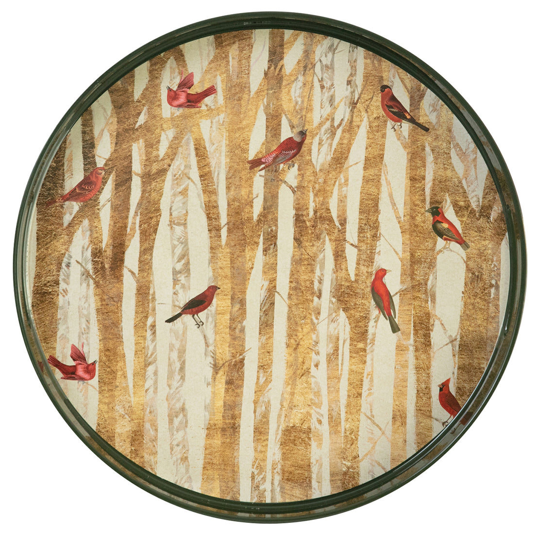 Red Birds 15&quot; Round Tray Tray - rockflowerpaper