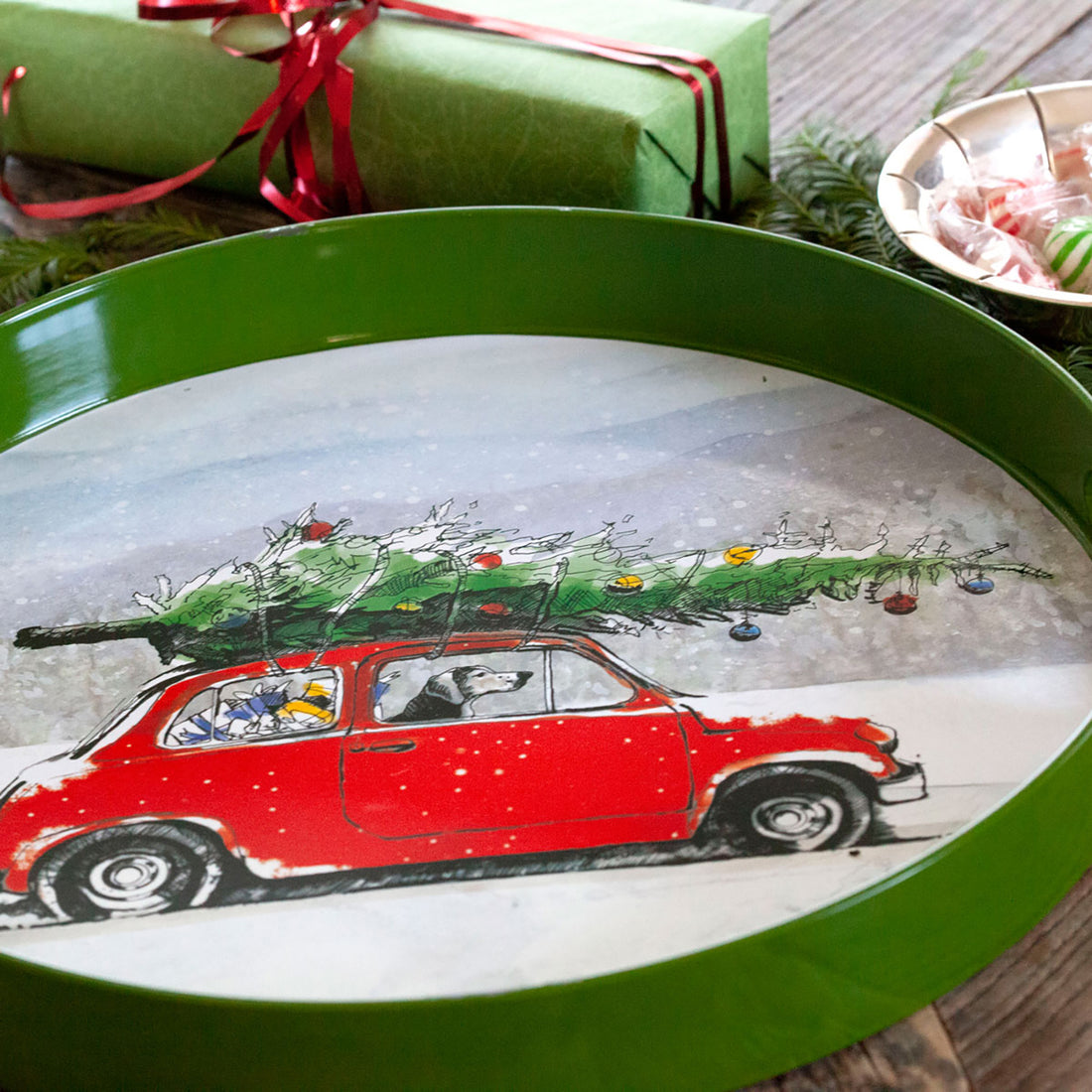 Holiday Hound 15&quot; Round Tray Tray - rockflowerpaper
