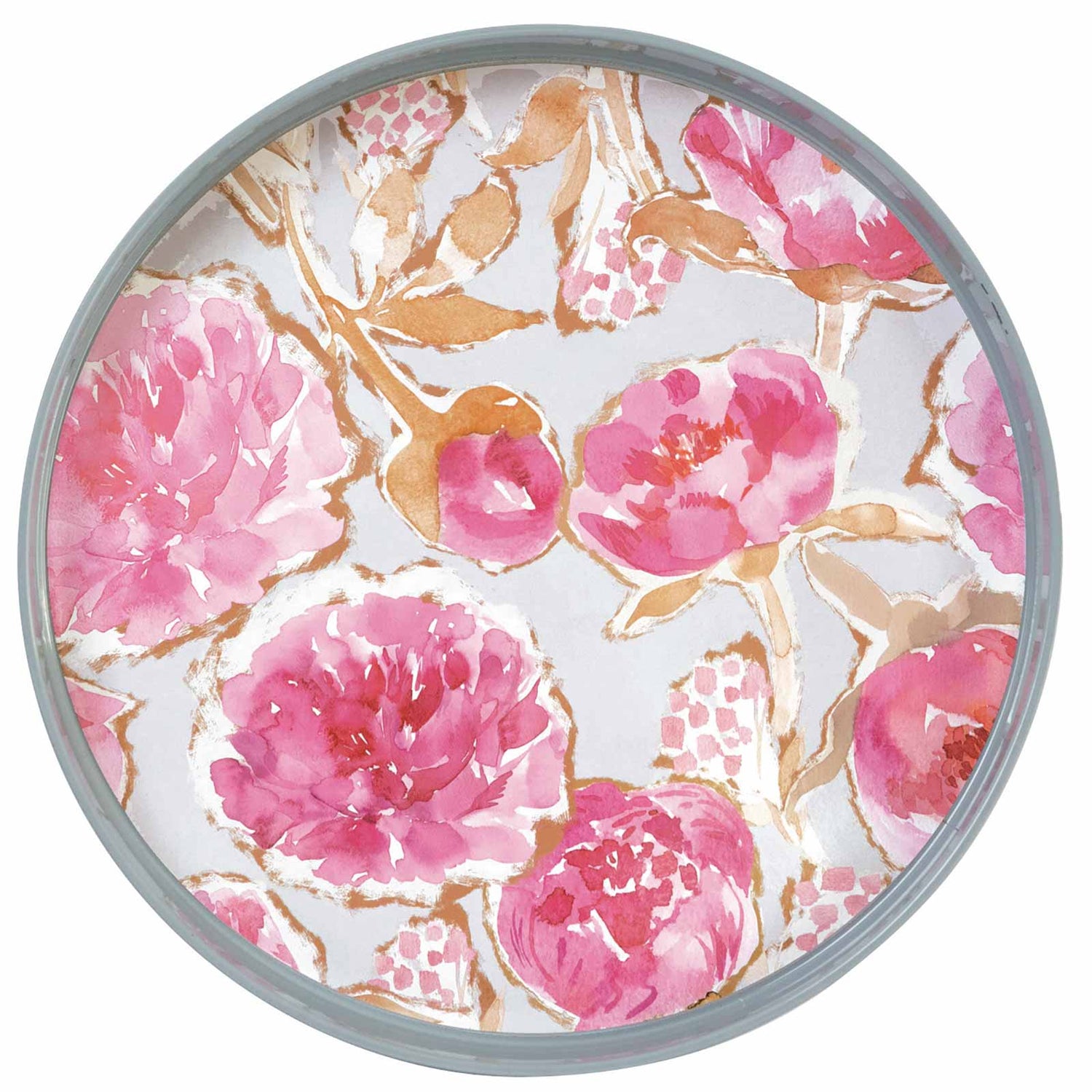 Round Pink Tray with Peonies - 15 Inch Tray - rockflowerpaper