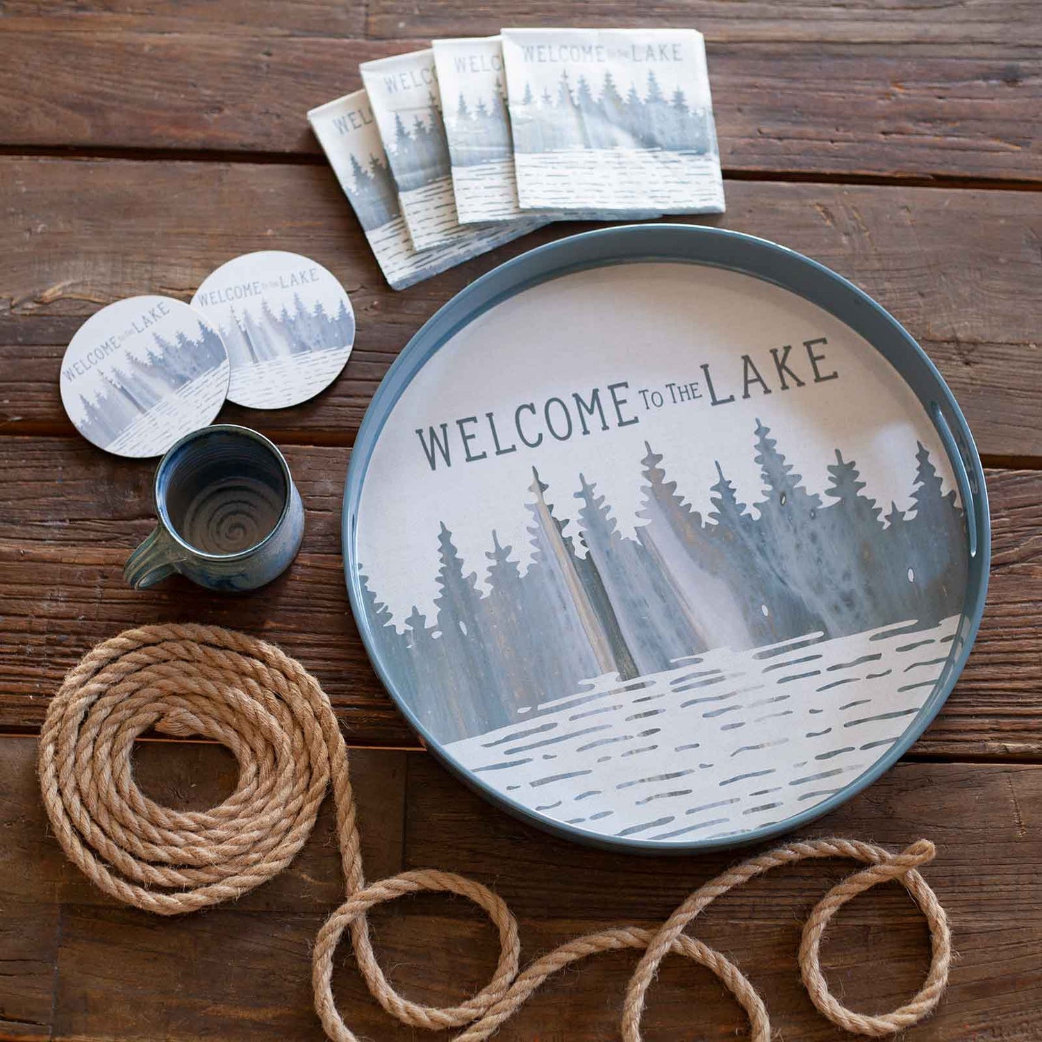 Welcome To The Lake 15 Inch Round Tray Tray - rockflowerpaper