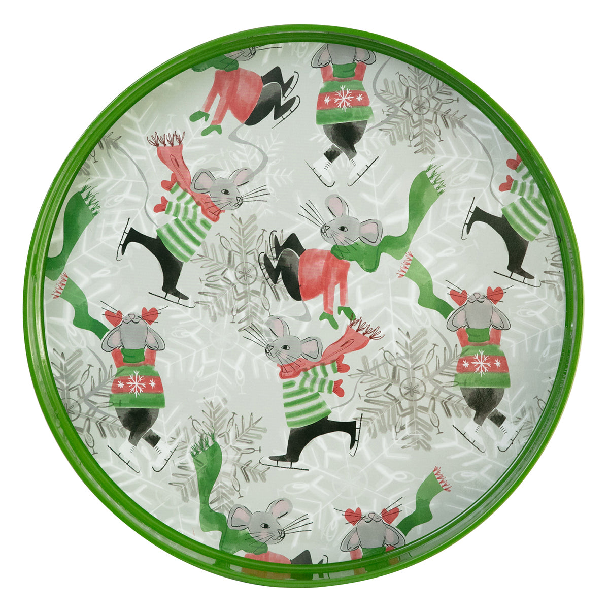 Silver Red Mice Skating 15 Round Tray Tray - rockflowerpaper