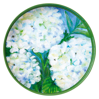 White Hydrangeas 15 Inch Round Tray Tray - rockflowerpaper