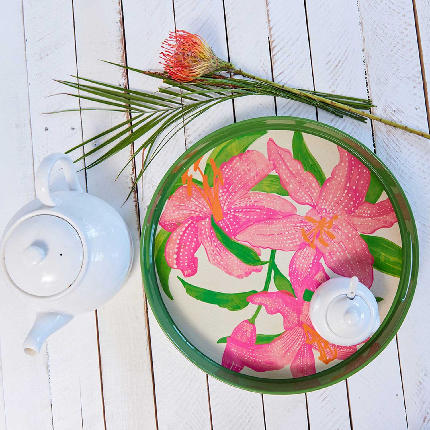 Tiger Lilies 15 Inch Round Tray Tray - rockflowerpaper