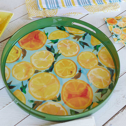 Lemon Slices 15 Inch Round Tray Tray - rockflowerpaper